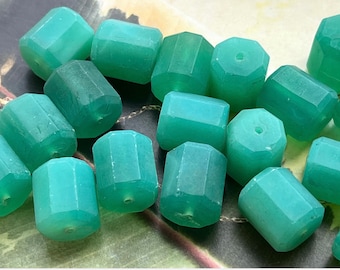Green Frosted Octagon Antique Vintage Czechoslovakian UV Glass Beads