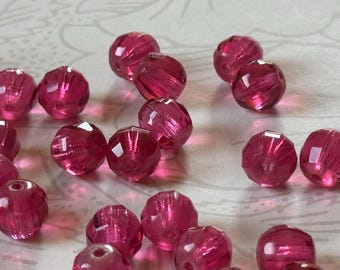 4 - Antique Vintage Fuchsia Czechoslovakian Deco Crystal Glass Beads 11mm