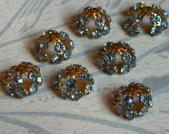 4 - Vintage Swarovski Light Sapphire Blue & Gold Plated Brass Versatile Bead-Caps