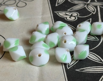 Vintage Glass Beads Handmade Japanese Glass Beads Green Dots (3 sizes to choose from)