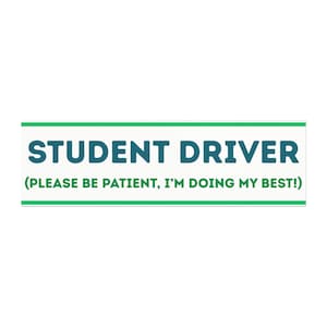 Student Driver Car Magnet White, Blue and Green- Temporary Driving Safety Sign