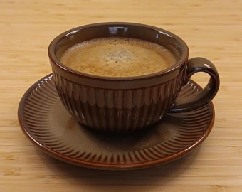 Beautiful Ceramic Coffee Mug with Saucer - Cappuccino Latte Tea - White Brown Green Gray - Classic Cafe Mugs Collection - 6.5oz/185ml