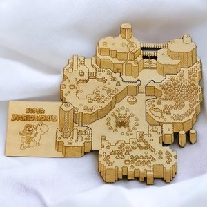 Lot de 5 sous-bocks personnalisés en bois carte du monde Super Mario gravés au laser - Cadeau unique fait main pour gamers cool gravé au laser