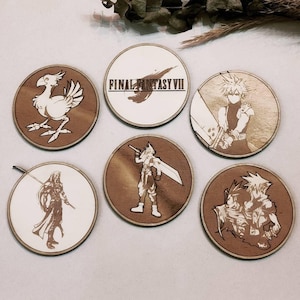 Personalized Final Fantasy VII Wooden Drink Coasters Laser Engraved Set of 6 - Unique Handmade Customized Laser-Etched Cool Gamers Geek Gift