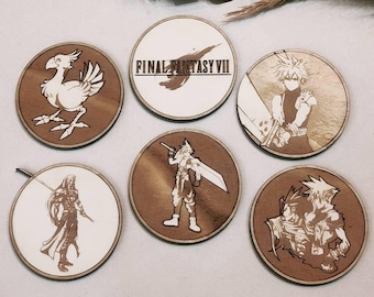 Personalized Final Fantasy VII Wooden Drink Coasters Laser Engraved Set of 6 - Unique Handmade Customized Laser-Etched Cool Gamers Geek Gift