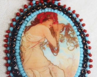 Lovely Lady Goddess Pendant on Beadwoven Necklace