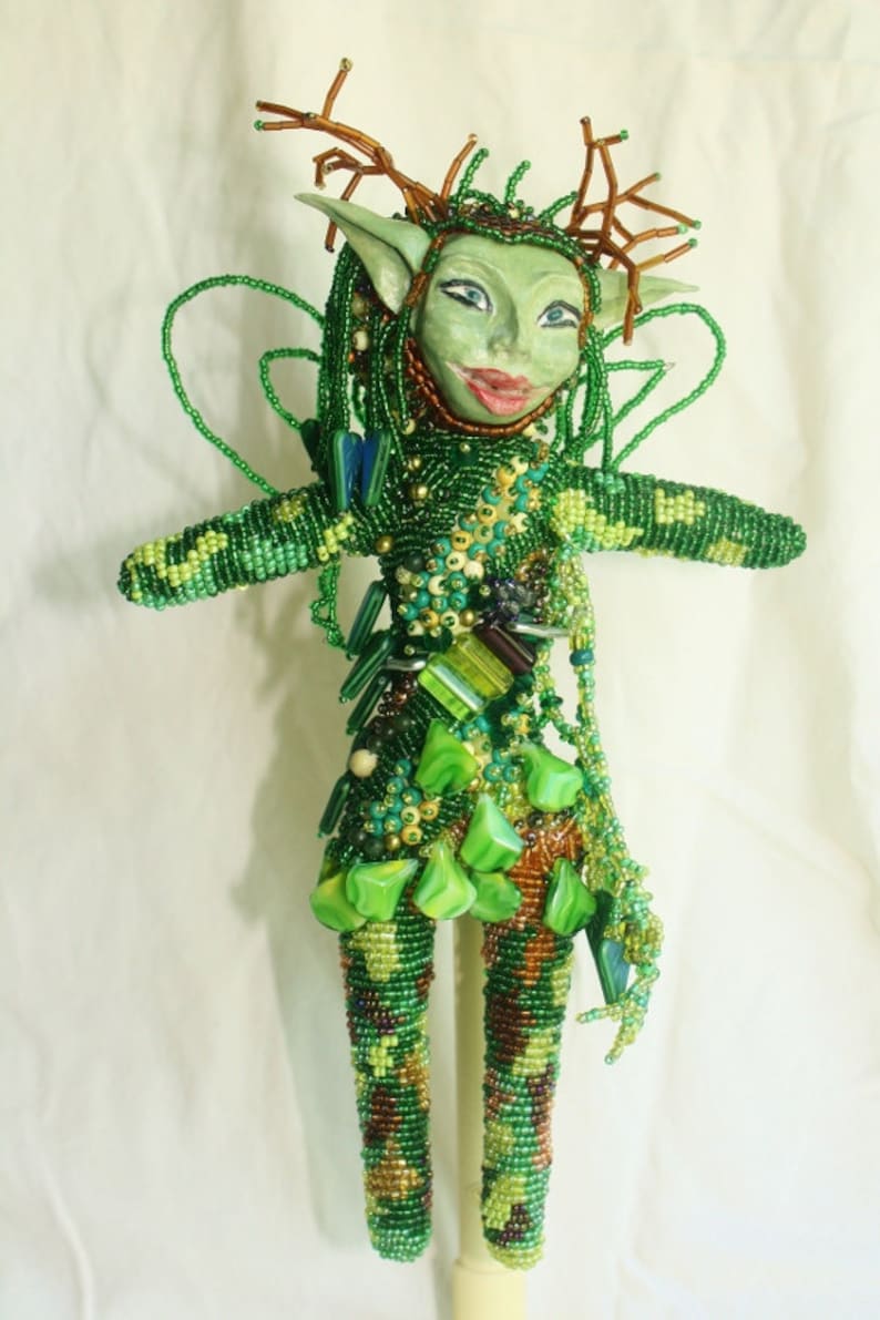 Woodland Fairy Beaded Art Doll image 1