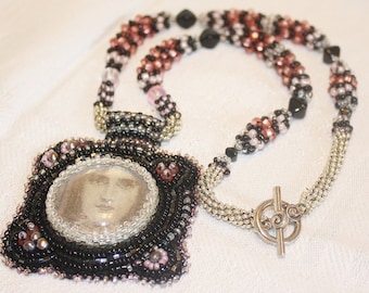 Victorian Goddess Bead Embroidered Pendant Necklace