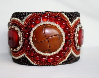 Chocolate Cherry Cuff with Vintage Leather Button