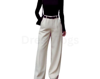 Pantaloni Palazzo Donna A Vita Alta A Gamba Larga – Fluidi, Con Tasche, Colore Unico – Eleganti E Comodi Per Ufficio E Tempo Libero