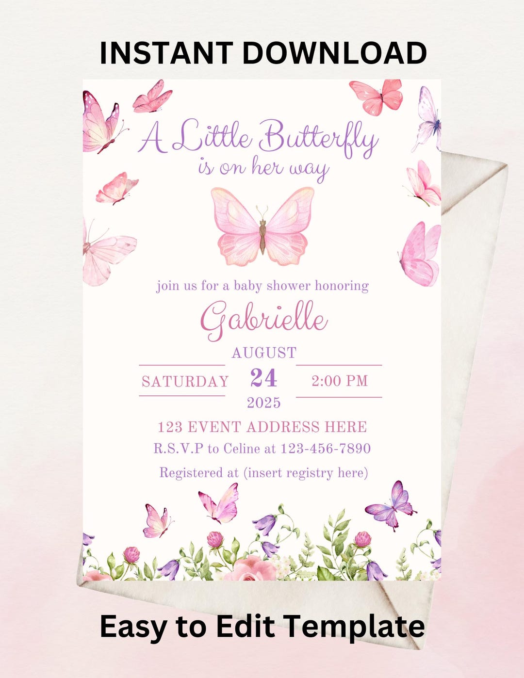Editable, A Little Butterfly is on Her Way, Baby Shower, Invitation ...