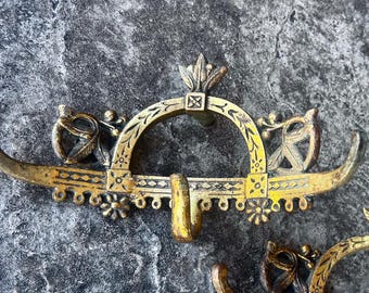 Antique Brass Hook, ornate triple hook