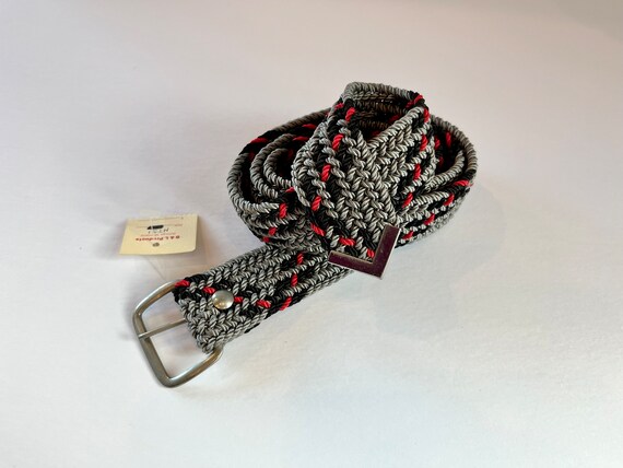 Western Nylon Cord Braided Belt. Gray with red and