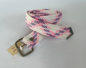 Western Nylon Cord Braided Belt. Pastel colors, pink, purple, white.