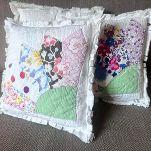 Small Vintage Quilt Pillow of your choice, Fan Print, Cottagecore decor