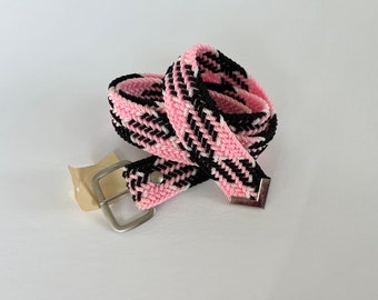 Western Nylon Cord Braided Belt. Pink with black and white.