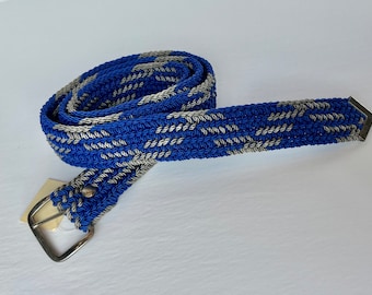 Western Nylon Cord Braided Belt. Blue and gray.