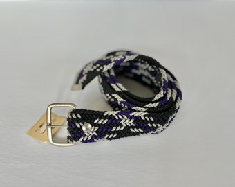 Western Nylon Cord Braided Belt. Black with gray and purple.