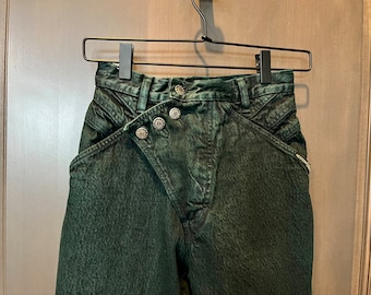 Western bareback jeans, Vintage 1990s denim, dark green, size 26 inch waist