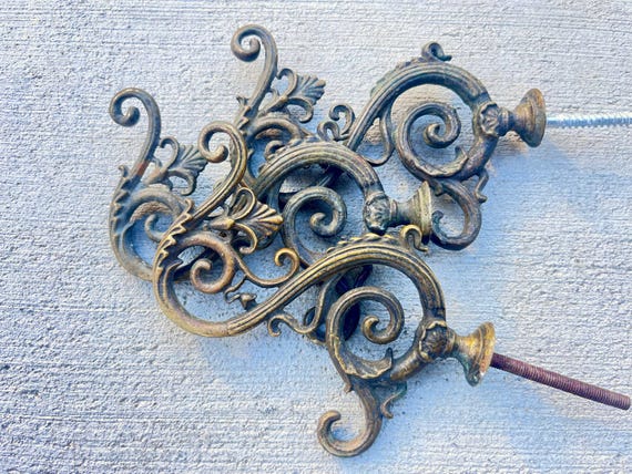Fancy Victorian Hall Tree Hooks, set of 3 antique brass hardware