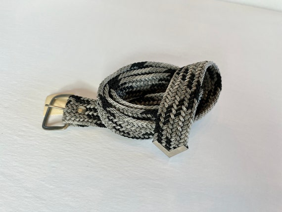 Western Nylon Cord Braided Belt. Gray with black.