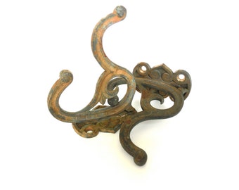 2 Antique Coat Hooks, bronze hardware pair
