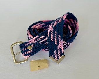 Western Nylon Cord Braided Belt. Navy with pink and purple.