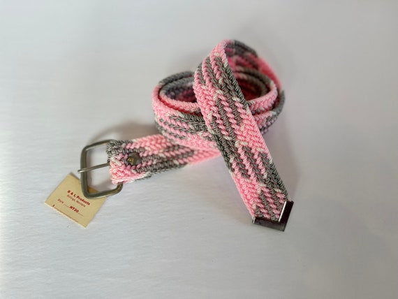 Western Nylon Cord Braided Belt. Pink with gray an