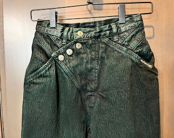 Western bareback jeans, Vintage 1990s denim, dark green, size 26 inch waist