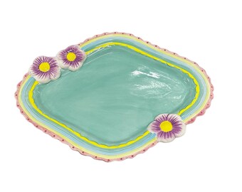 90s Floral Vintage Coloful Serving Tray
