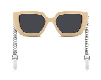 Funky Oversized Sunglasses with Dangle Metal Chain Dangle bullet Quartz Charms