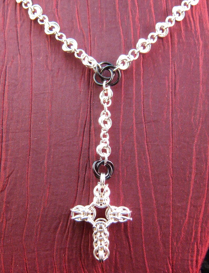 Chainmaille Cross Rosary Sterling Silver Rosettes Etsy