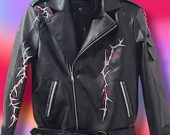 Sylus Jacket Cosplay Outfit. Love and Deepspace, Biker Fashion, Cyberpunk leather coat, Streetwear, aliencore style, Sci-fi enthusiasts