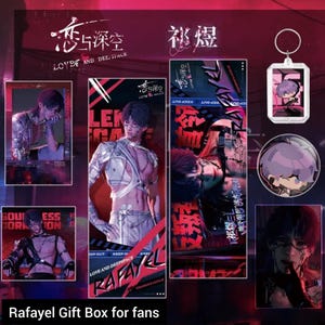 Rafayel Love and Deepspace Gift Kit, Themed Geschenkpaket, Geschenkbox für Fans, Spiel Überraschungsset, Schlüsselanhänger, Polaroid, Anstecknadel, Postkarte