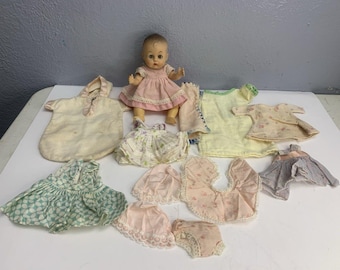 Vintage Drink and Wet Baby Doll 19 1950s Molded Hair Sleep Eyes w/Extra Outfits