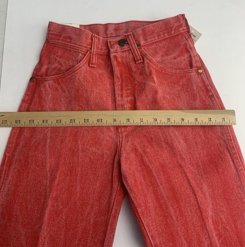 Jean VTG Wrangler pour femme 1 x 34 coupe cowboy, délavé à l'acide occidental rouge-orange Rodeo image 11