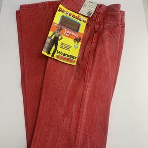 Jean VTG Wrangler pour femme 1 x 34 coupe cowboy, délavé à l'acide occidental rouge-orange Rodeo image 5