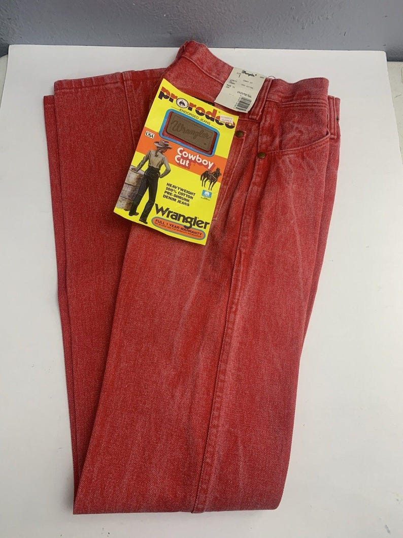 Jean VTG Wrangler pour femme 1 x 34 coupe cowboy, délavé à l'acide occidental rouge-orange Rodeo image 5