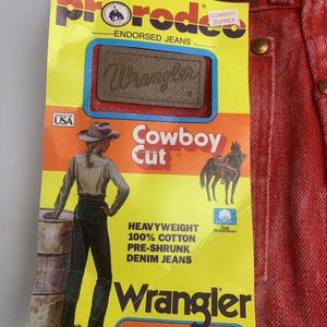 Jean VTG Wrangler pour femme 1 x 34 coupe cowboy, délavé à l'acide occidental rouge-orange Rodeo image 3