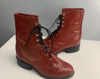 Vintage Laredo Red Western Boots Women's Size 5 M Leather Lace Up Kiltie USA