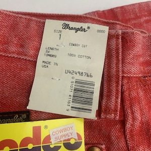 Jean VTG Wrangler pour femme 1 x 34 coupe cowboy, délavé à l'acide occidental rouge-orange Rodeo image 4