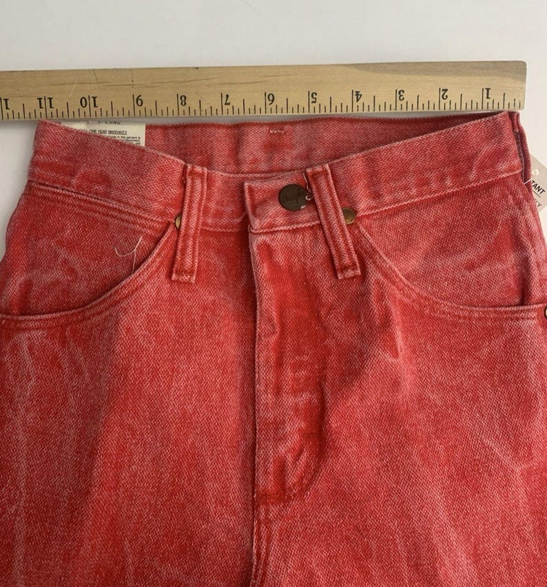 Jean VTG Wrangler pour femme 1 x 34 coupe cowboy, délavé à l'acide occidental rouge-orange Rodeo image 8