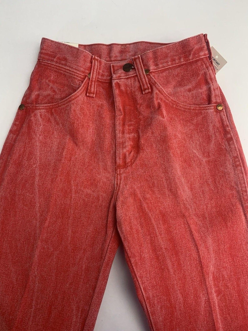 Jean VTG Wrangler pour femme 1 x 34 coupe cowboy, délavé à l'acide occidental rouge-orange Rodeo image 7