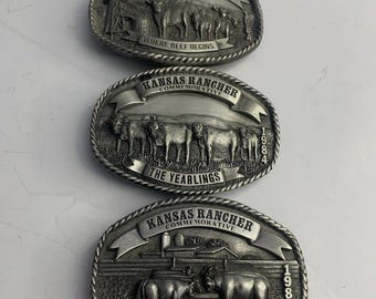 Kansas Rancher Belt Buckle 84 Where Beef Begins, The Yearlings,The Feeders 3 Pcs