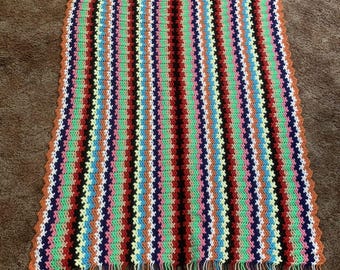 Vintage Crochet Afghan Blanket Multi Color 50x37" Granny Throw Blanket Retro