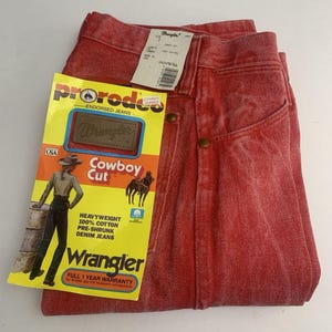 Jean VTG Wrangler pour femme 1 x 34 coupe cowboy, délavé à l'acide occidental rouge-orange Rodeo image 2