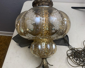 MidCentury Hollywood Chandelier Falkenstein Amber Bubble Hanging Swag Light Lamp