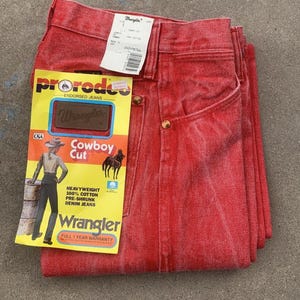 Jean VTG Wrangler pour femme 1 x 34 coupe cowboy, délavé à l'acide occidental rouge-orange Rodeo image 1