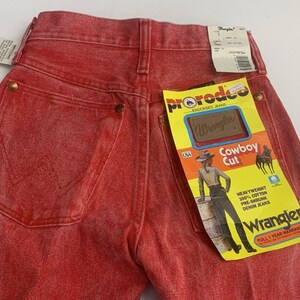 Jean VTG Wrangler pour femme 1 x 34 coupe cowboy, délavé à l'acide occidental rouge-orange Rodeo image 13