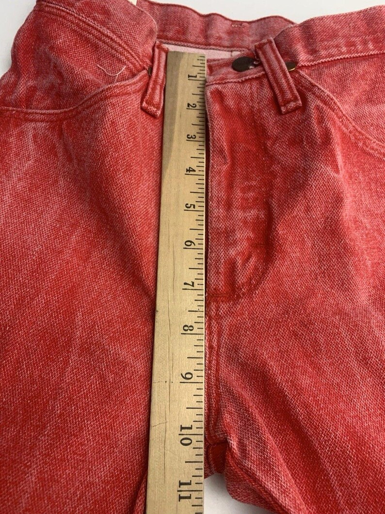 Jean VTG Wrangler pour femme 1 x 34 coupe cowboy, délavé à l'acide occidental rouge-orange Rodeo image 9